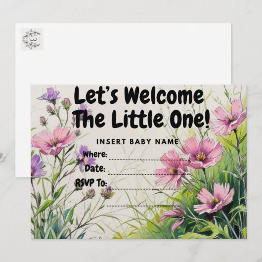 Girl baby shower Invitation Kaart (Voorkant / Achterkant)