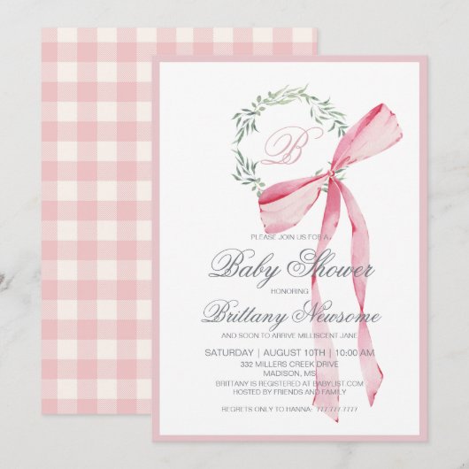 Girl Baby shower Invitation Kaart (Voorkant / Achterkant)