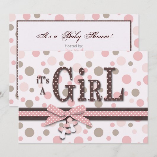 Girl Baby shower Invitation Kaart (Voorkant / Achterkant)