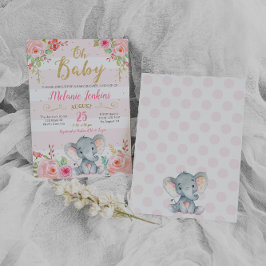 Girl Baby shower Invitation, olifant Baby shower Kaart