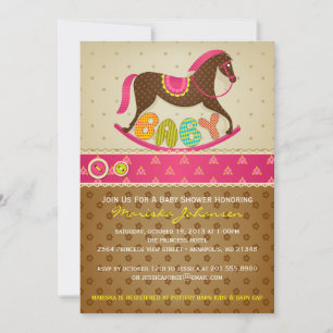 Girl Baby shower Invitation Rocking Horse Kaart
