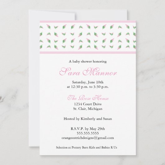 Girl Baby shower Invitation - Rosebud Kaart (Voorkant)
