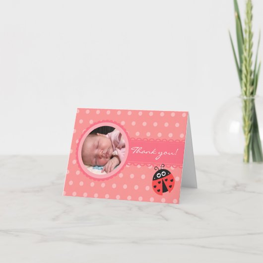 Girl Baby shower - Ladybug - Hartelijk dank Bedankkaart (Voorkant)
