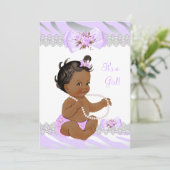 Girl Baby shower Lila Zebra Etnische kant Kaart (Staand voorkant)