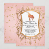 Girl Baby shower Magical Unicorn Roos Gold Sparkle Kaart (Voorkant / Achterkant)
