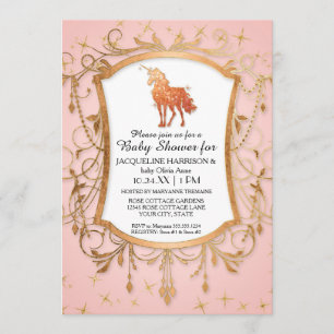 Girl Baby shower Magical Unicorn Roos Gold Sparkle Kaart