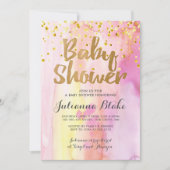Girl Baby shower Modern Waterverf Uitnodiging (Voorkant)
