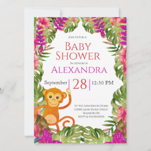 Girl Baby shower Monkey Pink Tropical Willife