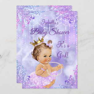 Girl Baby shower Paars Lila Pearl Brunette Kaart