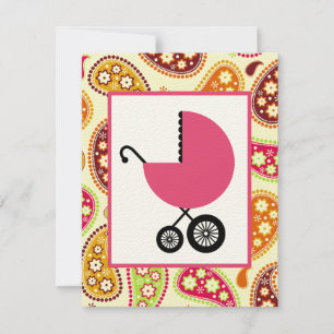 Girl Baby shower - Paisley & Pink Carriage Kaart