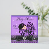 Girl Baby shower Party Paars Black Lace Kaart (Staand voorkant)