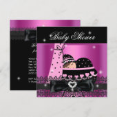 Girl Baby shower Party Pink Black Lace Kaart (Voorkant / Achterkant)