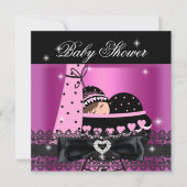 Girl Baby shower Party Pink Black Lace Kaart (Voorkant)