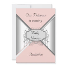 Girl Baby shower Party Pink Silver Invitation