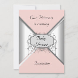 Girl Baby shower Party Pink Silver Invitation Kaart