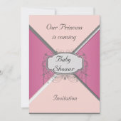 Girl Baby shower Party Pink Silver Invitation Kaart (Voorkant)