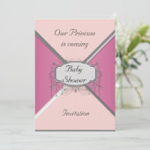 Girl Baby shower Party Pink Silver Invitation Kaart (Staand voorkant)