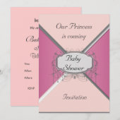 Girl Baby shower Party Pink Silver Invitation Kaart (Voorkant / Achterkant)