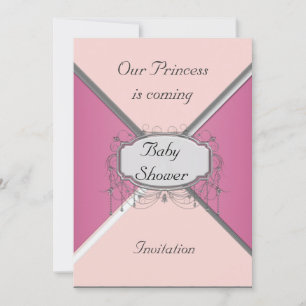 Girl Baby shower Party Pink Silver Invitation Kaart