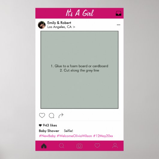 Girl Baby shower Party Prop Foto Booth Lijst Poster (Voorkant)