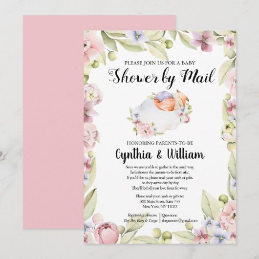 Girl Baby shower per post | Elegant Spring Floral Kaart (Voorkant / Achterkant)