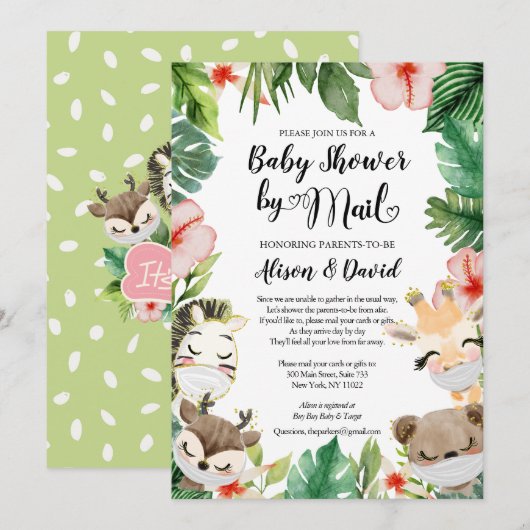 Girl Baby shower per post | Gemaskerde Safari Frie Kaart (Voorkant / Achterkant)