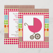 Girl Baby shower Pink Carriage & Boho Stippen Kaart (Voorkant / Achterkant)