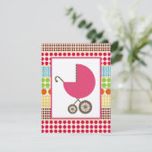 Girl Baby shower Pink Carriage & Boho Stippen Kaart (Staand voorkant)