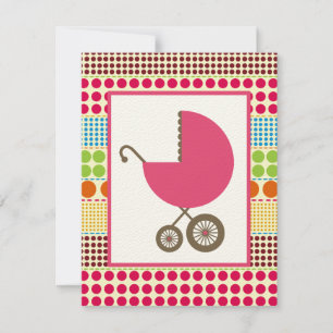 Girl Baby shower Pink Carriage & Boho Stippen Kaart