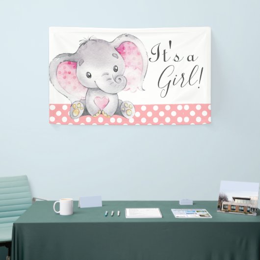 Girl Baby shower Pink Elephant Cute Waterverf Spandoek (Beurs)