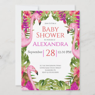 Girl Baby shower Pink Flamingo Tropical Willife