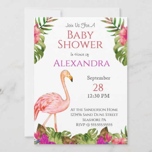 Girl Baby shower Pink Flamingo Tropical Willife (Voorkant)