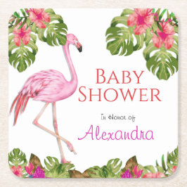 Girl Baby shower Pink Flamingo Tropical Willife Kartonnen Onderzetters