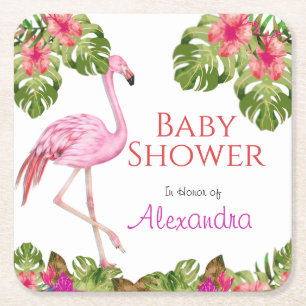 Girl Baby shower Pink Flamingo Tropical Willife Kartonnen Onderzetters