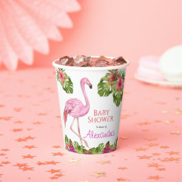 Girl Baby shower Pink Flamingo Tropical Willife Papieren Bekers