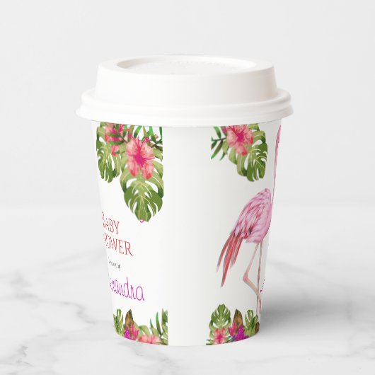 Girl Baby shower Pink Flamingo Tropical Willife Papieren Bekers (Links)