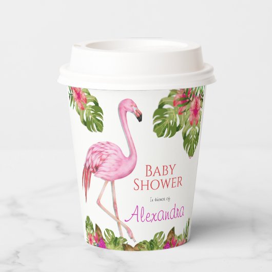 Girl Baby shower Pink Flamingo Tropical Willife Papieren Bekers (Achterkant)