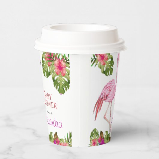 Girl Baby shower Pink Flamingo Tropical Willife Papieren Bekers (Rechts)