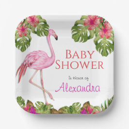 Girl Baby shower Pink Flamingo Tropical Willife Papieren Bordje