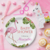 Girl Baby shower Pink Flamingo Tropical Willife Papieren Bordje (Feest)