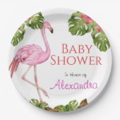 Girl Baby shower Pink Flamingo Tropical Willife Papieren Bordje (Voorkant)