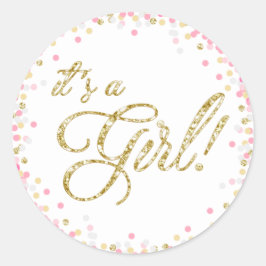 Girl baby shower Pink Mint Gold Favor Tag Confetti Ronde Sticker