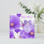 Girl Baby shower Pink Paars Butterfly Floral 2 Kaart (Staand voorkant)