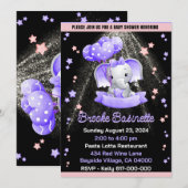 Girl Baby shower Pink Paars Silver Baby Elephant Kaart (Voorkant / Achterkant)