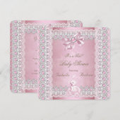 Girl Baby shower Pink Pearl Bow Lace Damask Kaart (Voorkant / Achterkant)