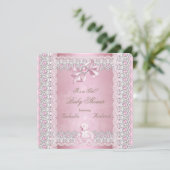 Girl Baby shower Pink Pearl Bow Lace Damask Kaart (Staand voorkant)