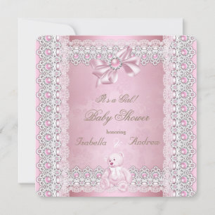 Girl Baby shower Pink Pearl Bow Lace Damask Kaart