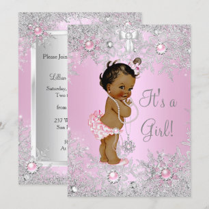 Girl Baby shower Pink Winter WonderLand Ethnic Kaart