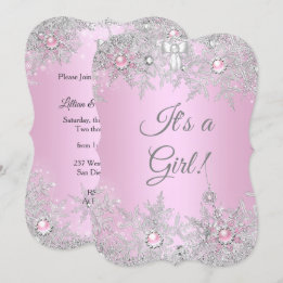 Girl Baby shower Pink Winter WonderLand Kaart