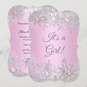 Girl Baby shower Pink Winter WonderLand Kaart